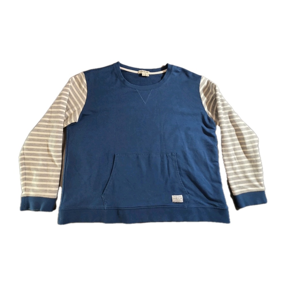 Orvis Womens fishing Teal long sleeve sweatshirt size Large striped sleeve